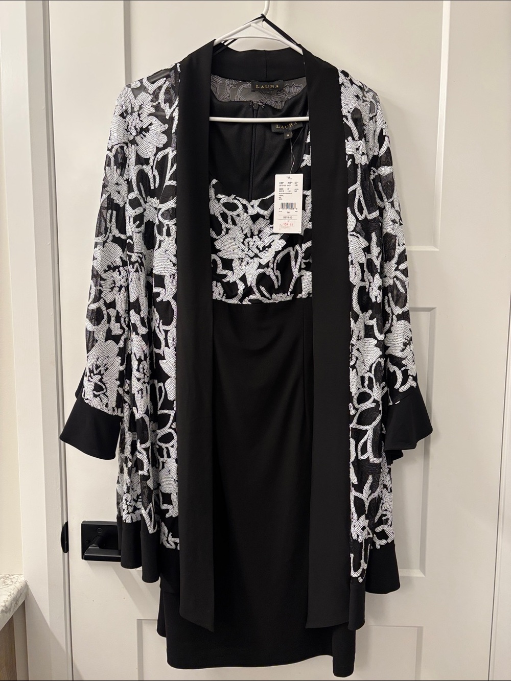 Laura Black & White Floral Lace Two-Piece Dress Set